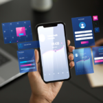 Interfaccia di una Progressive Web App su smartphone con dashboard e funzionalità simili a un’app mobile